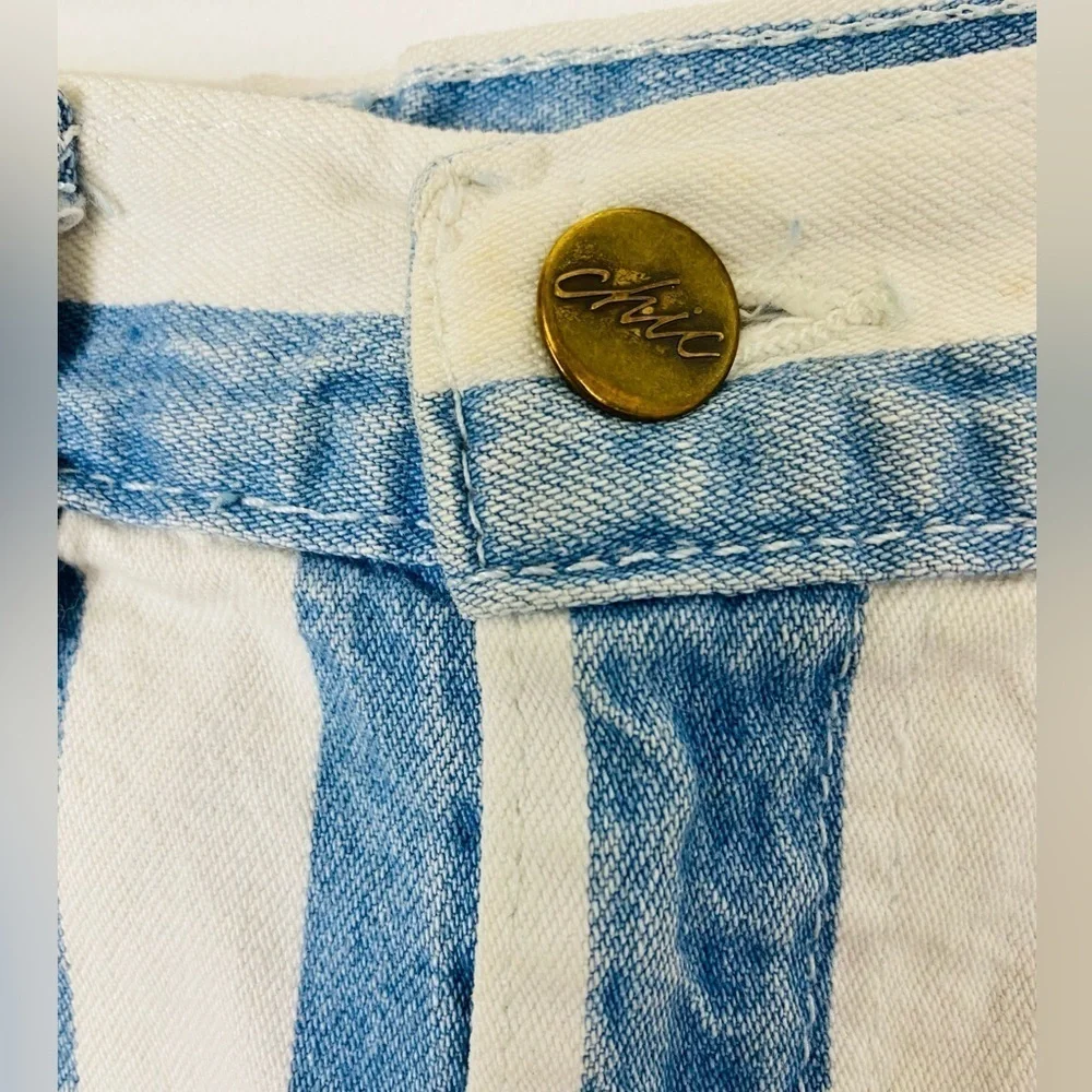 Vintage Chic High Waisted Mom Shorts, 1990s Striped Denim Shorts, Modest Shorts